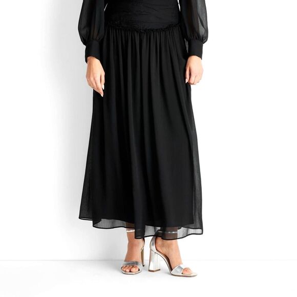 Future Collective Women's Crinkle Maxi Skirt- Black- 6 - Picture 1 of 4